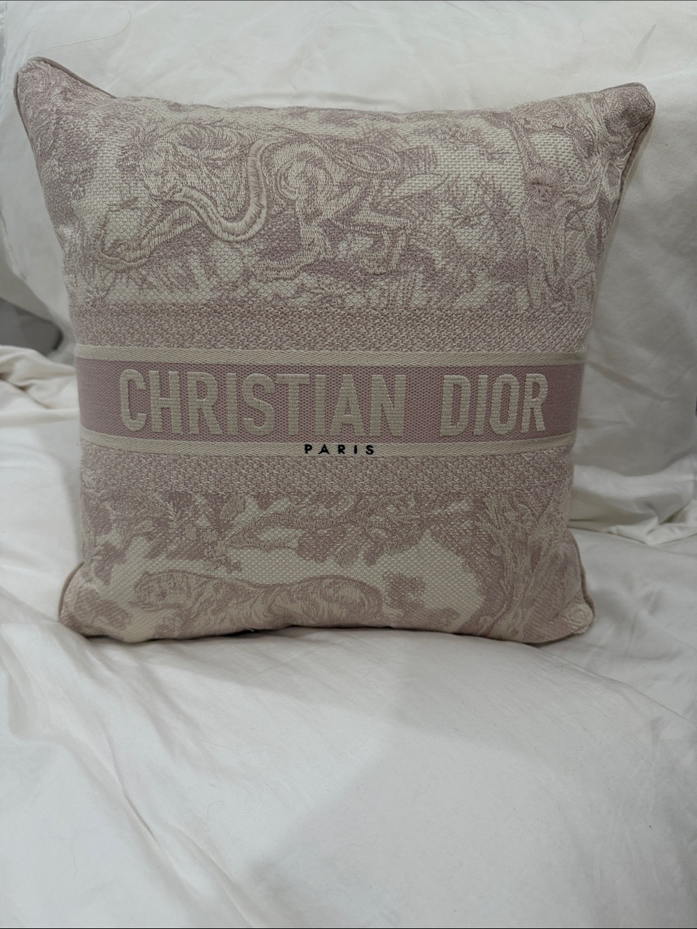 Dior Christian Dior Paris Toile Accent Pillow in Blush and Cream